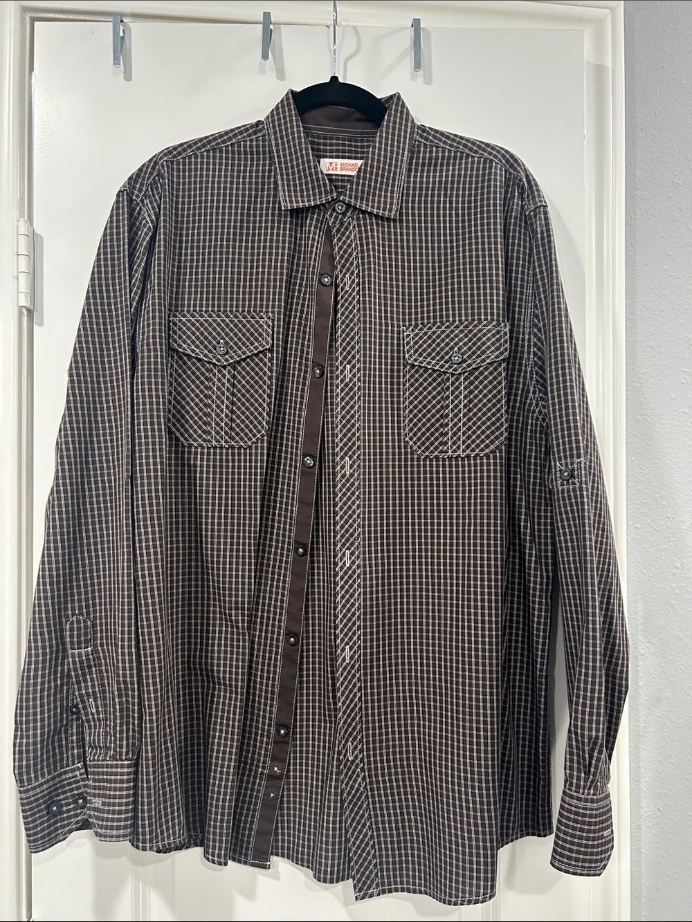 Michael Brandon Brown Plaid Long Sleeve Button-Down Shirt